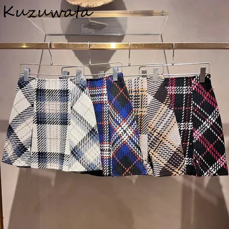 Kuzuwata Ruched Sweet Fresh Fashion Skirt High Waist Stripe Elegant Slim Fit SKIRTS Japanese Summer Casual A-line Mujer Faldas