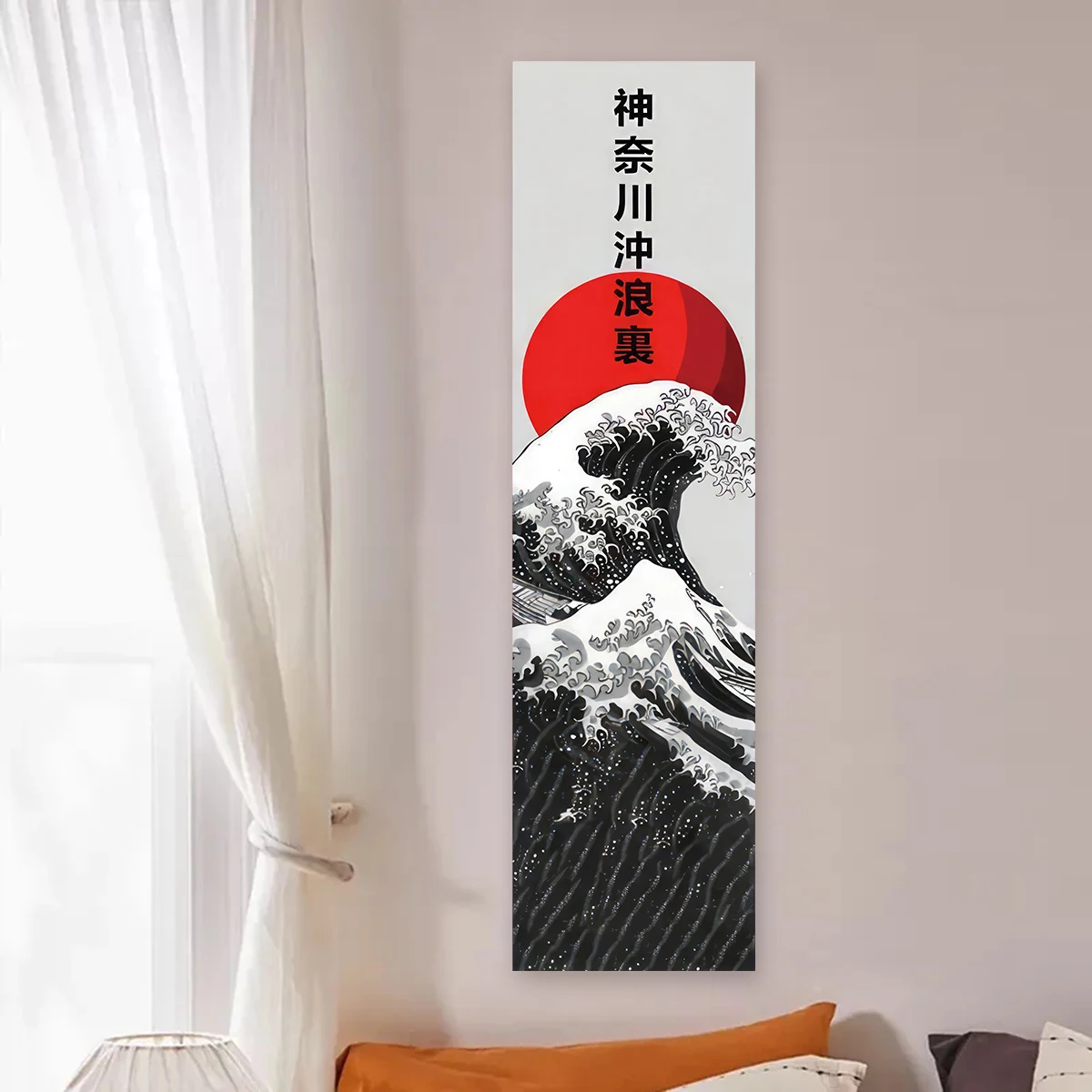Japanese Ocean Waves Wall Decoration Tapestry Red Sun Ocean Waves Landscape Aesthetic Tapestry Wall Hanging Home Room Decor