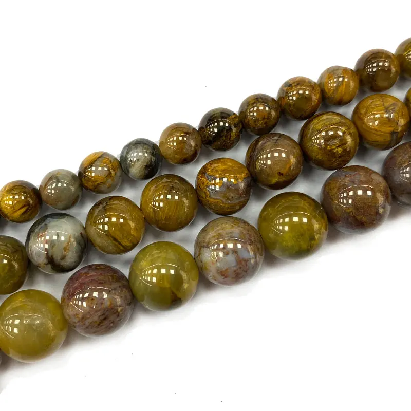 

Fine AAA Round Natural Gemstone Beads Yellow Pietersite Jasper DIY Women Bracelet for Jewelry Making Charms 6/8/10/12MM 15''