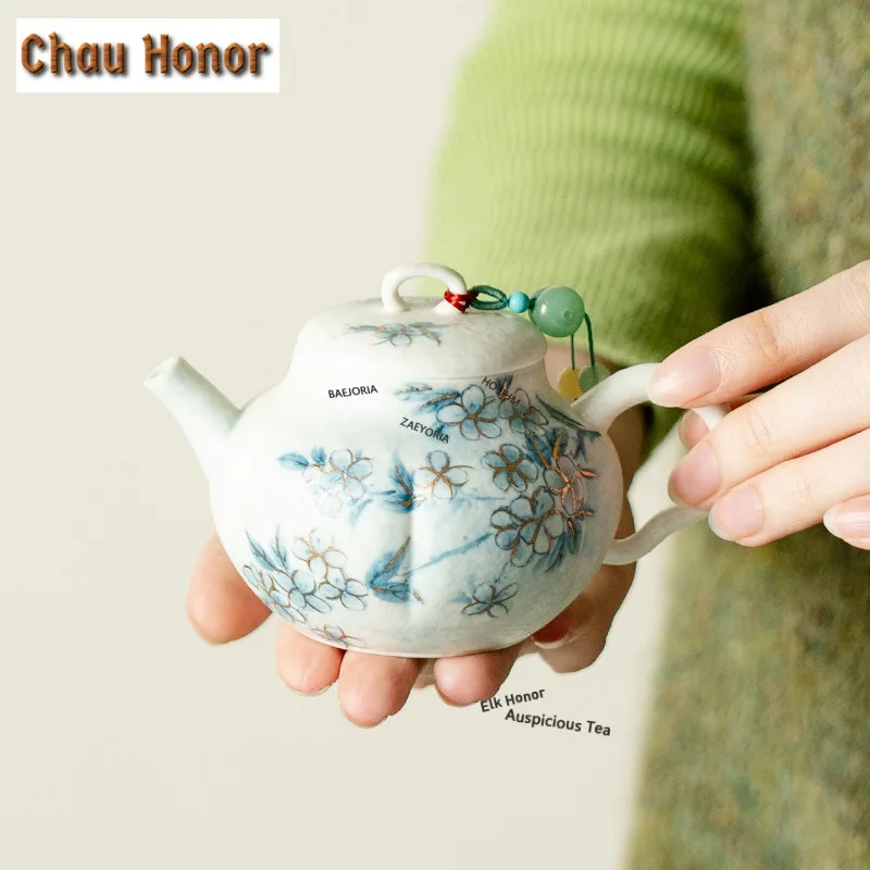 Aesthetic Outline In Gold Flower Teapot Zen Tea Infuser Pot Tea Brewing Kettle With Ball Hole Kung Fu Teaset Accessories Craft