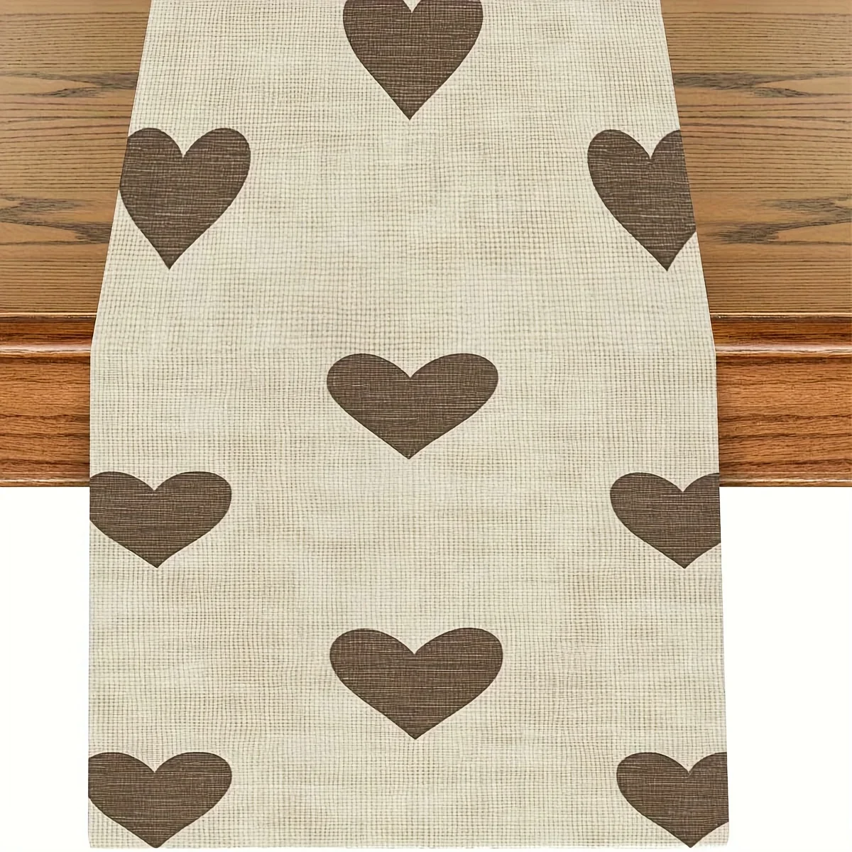 1 Piece Heart-Shaped Table Runner - Beige with Brown Heart Dining Table Decoration, Suitable for Dinner Parties, Holiday Parties, Family Gatherings, Children's Activities, Themed Cafes, Home Decoration, Christmas Markets, Cozy Tea Parties