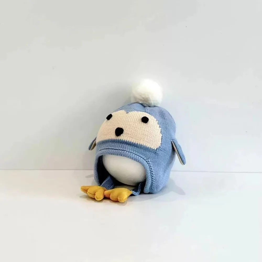 

Kawaii Cartoon Beanie Caps Penguin Thickened Baby Ear Protection Hat Soft Comfortable Winter Pullover Hats Outdoor Activities