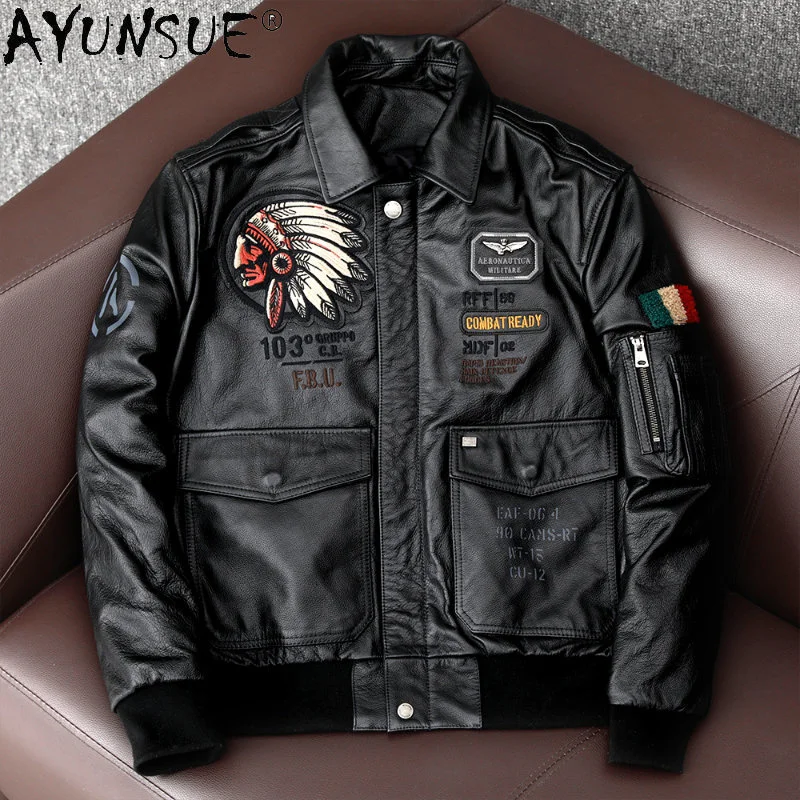 

Autumn Genuine Cowhide Jackets Fashion Bomber Men Real Cow Leather Coats Male Clothes Mens Veste Homme