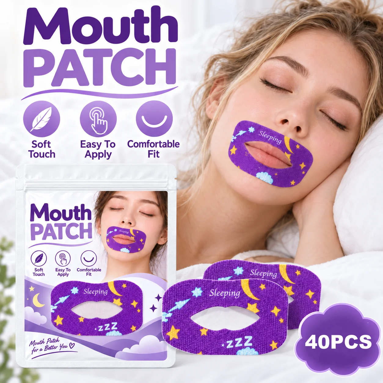 40pcs Mouth Patches, Purple Moon & Star Pattern Lip-Shaped Patches with Open-Center Design, Decorative Mouth Area Stickers