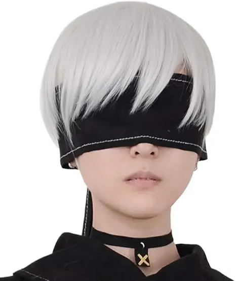 

Short Women's No.9 Type S Cosplay Wig Hair Costume Halloween Women Men Dress Up Wig Anime Costume Party Wig Sliver White