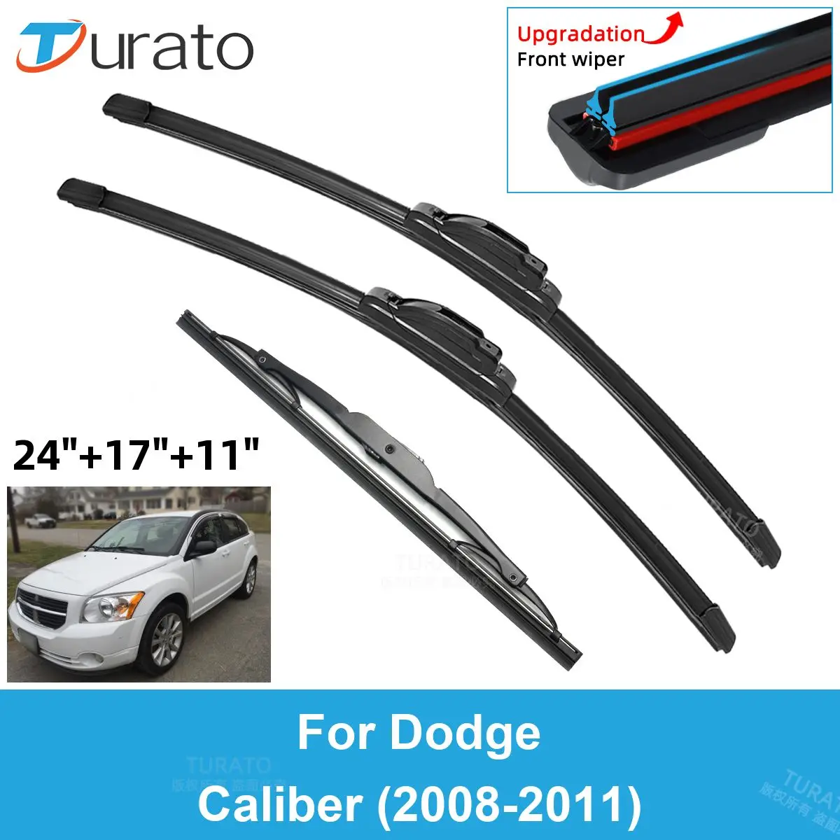 3PCS Car Wiper Blades for 2008-2011 Dodge Caliber Front Rear Windshield Wipers Double Rubber Car Accessories 2008 2009 2010 2011