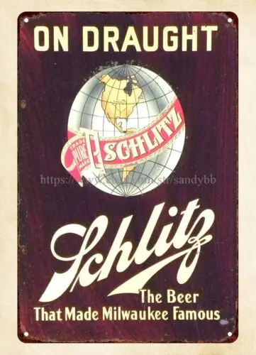 bar club old fashioned signs Schlitz beer on draught metal tin sign