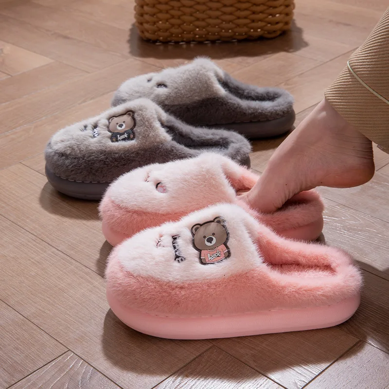 

Cotton slippers for women in winter 2025 new indoor home cartoon anti slip fur with thick bottom cotton slippers for women