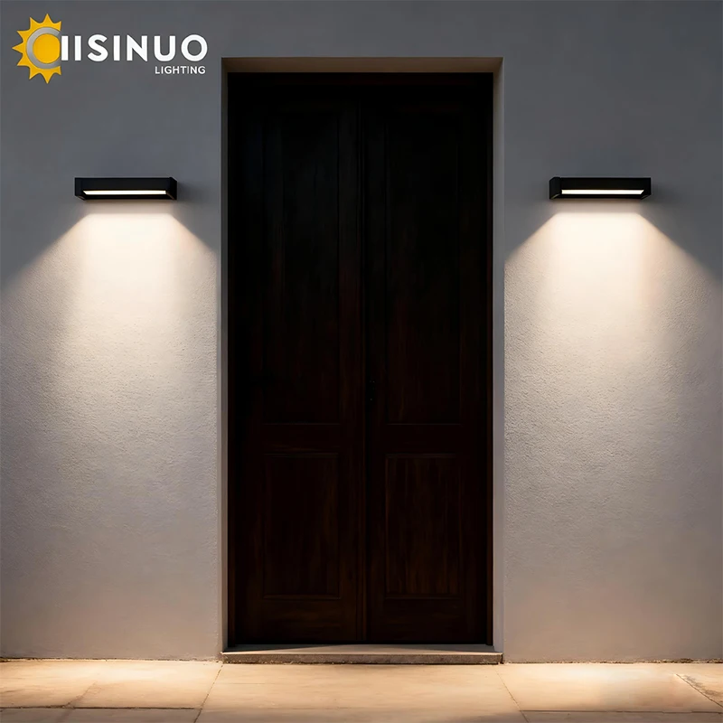 الألومنيوم الجدار الخارجي مصباح مقاوم للماء ضوء الشرفة زاوية قابلة للتعديل 350 °   الشمعدان الشريط الطويل لحديقة شرفة فناء فيلا دي