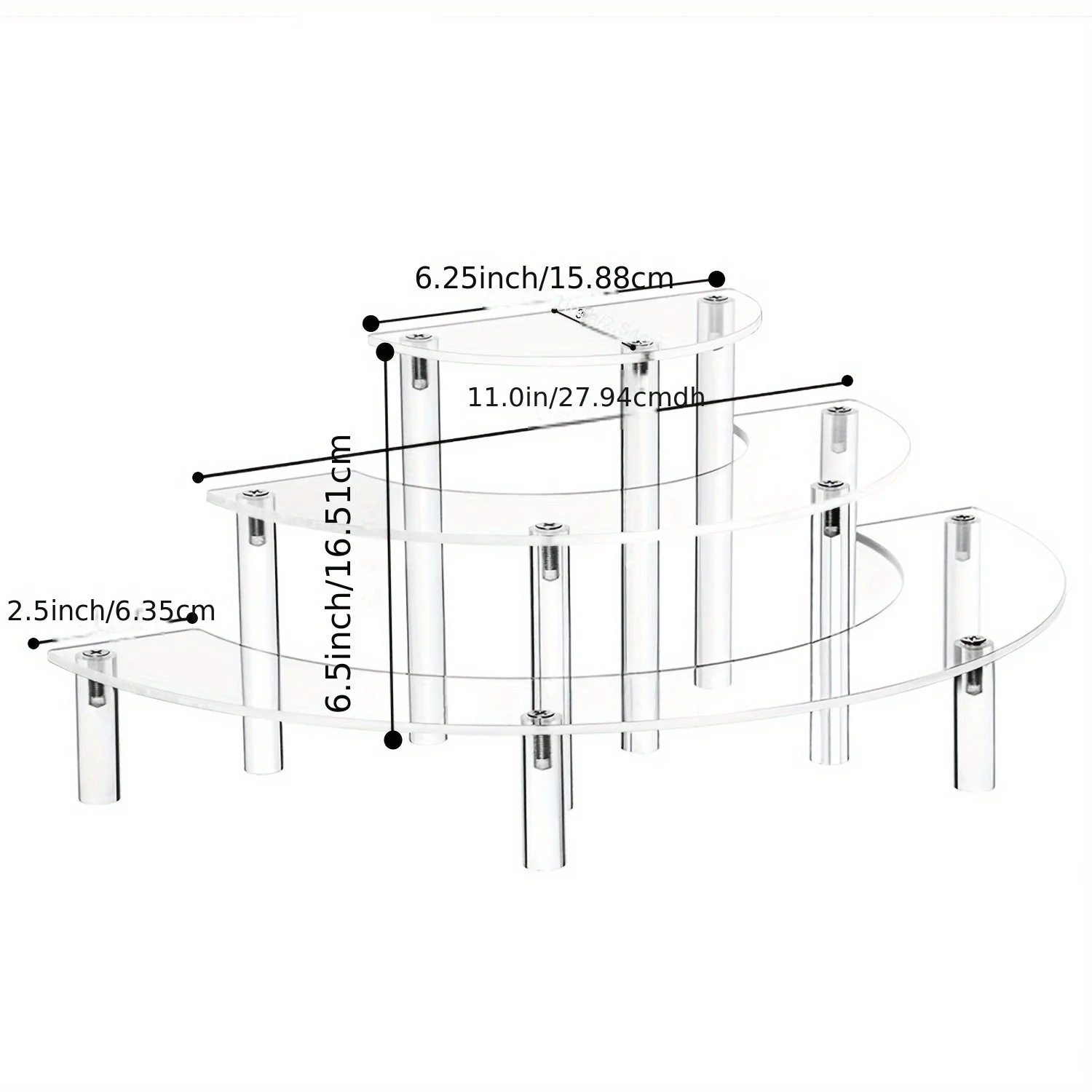 Stojak akrylowy, 3-poziomowy czysty krok Riser,Half Moon stojak na desery do wyświetlania figurek perfum i klejnotów