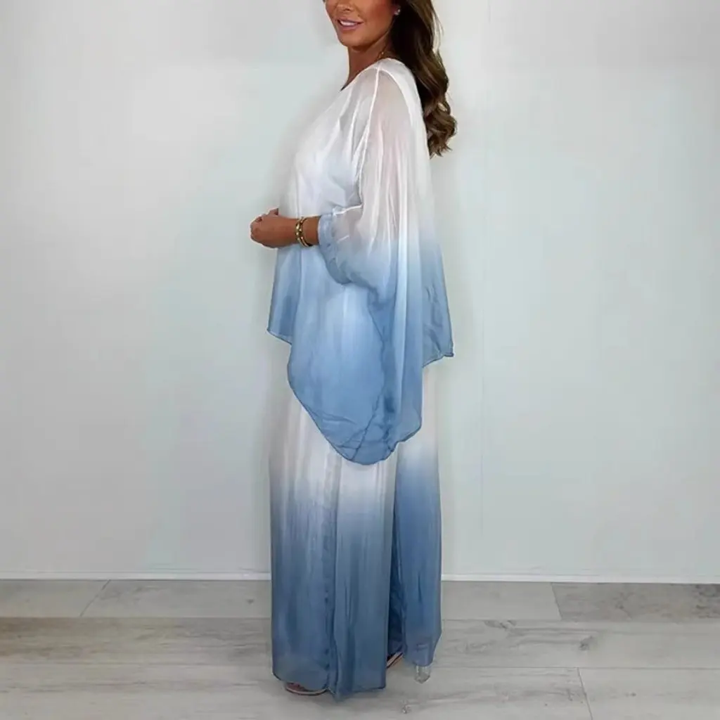 

Женский однотонный повседневный шифоновый топ и свободные широкие брюки, комплект из двух предметов в европейском и американском стиле