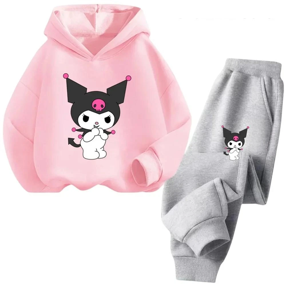 Casual Funny Tracksuit Boys Kuromi Hoodie Set Kids Hoodies Long Pants 2Pcs Suit Kids Sweater Sanrio Clothing