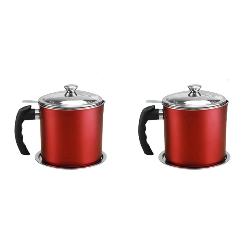 

2X Bacon Grease Container 1.3L Cooking Oil Storage Can With Strainer,Oil Strainer Potfor Storing Cooking Grease(Red)