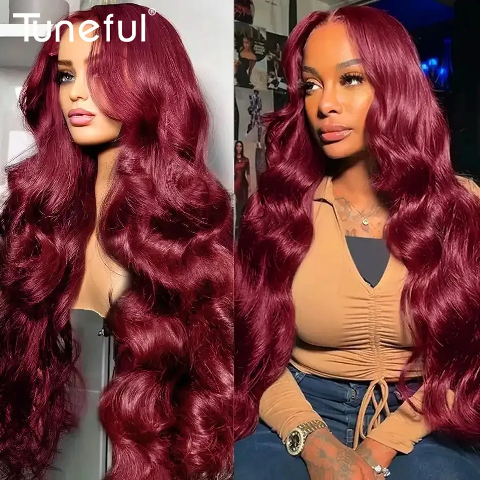 13x6 HD Lace 99J Red Burgundy Colored Lace Front Wig Human Hair Wigs Body Wave Human Hair Wigs Transparent Lace Frontal Wigs