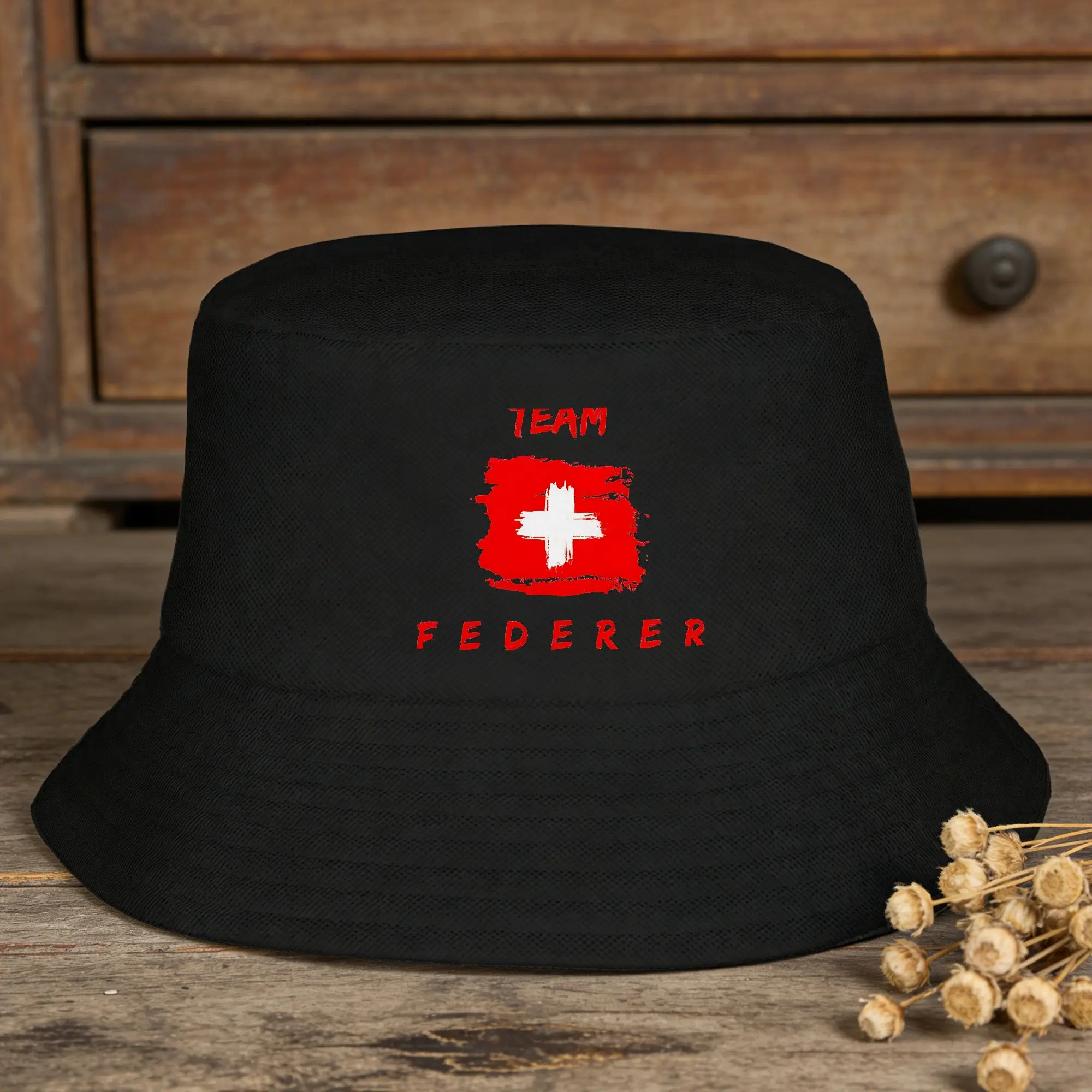 Unisex Team Roger Federers Bucket Hat  Breathable Fisherman Hats Summer Retro Beach Travel Caps Hawaii Printed Sun Hat