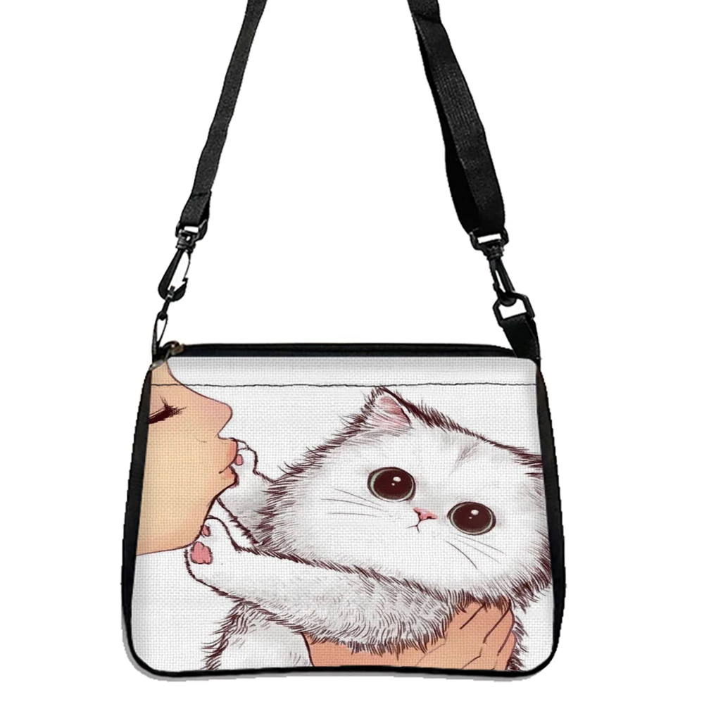 Cute Cat Print Crossbody Bag, Refuse To Kiss Fashionable Shoulder Bag Double-sided Printed Shoulder Bag 5.21