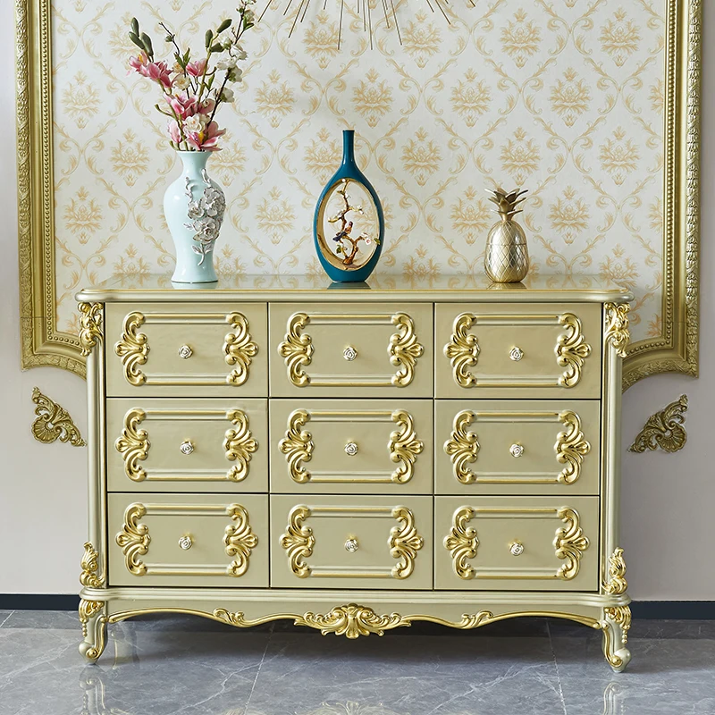 European style solid wood nine bucket cabinet, super large capacity storage cabinet, solid wood carved TV cabinet for storage