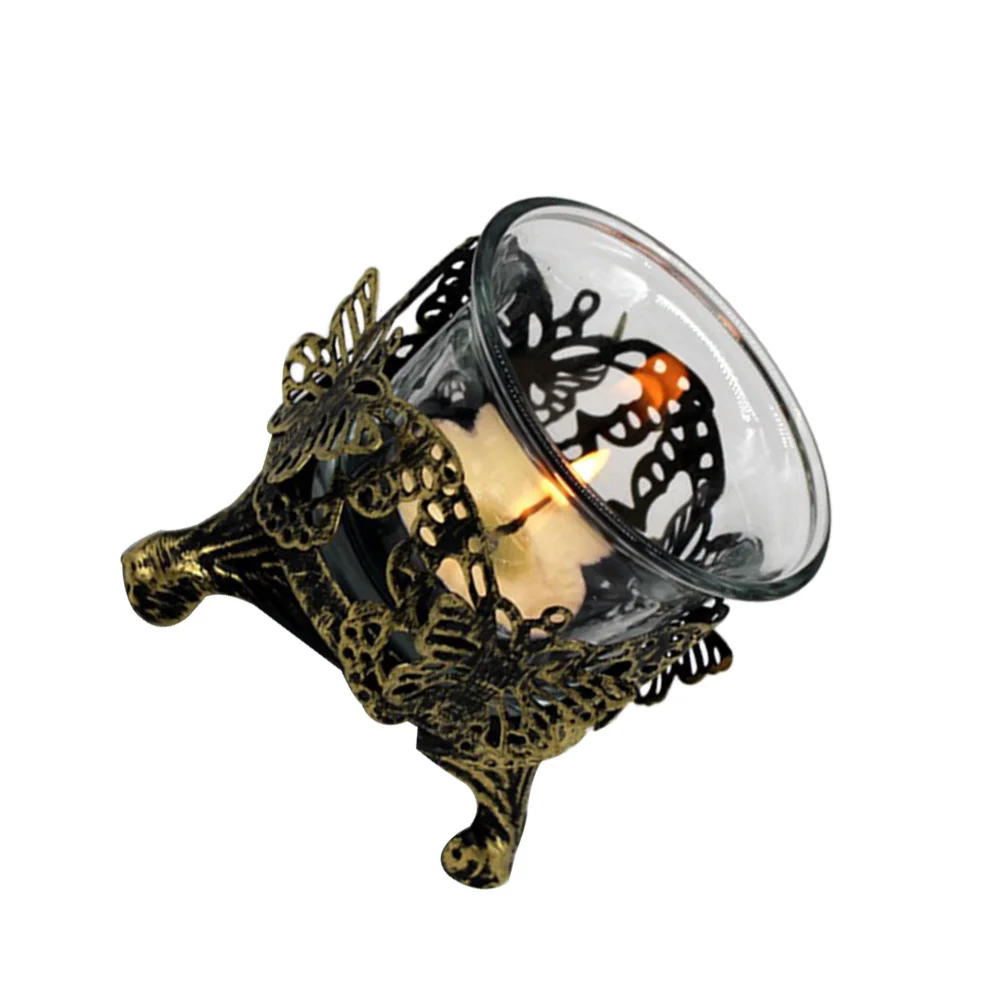 

Vintage Butterfly Style Carved Glass Candlestick Hollow Holder Wedding Party Centerpiece Decorative Holder