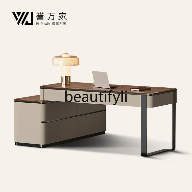 Italian minimalist study desk light luxury high-end designer walnut solid wood desk