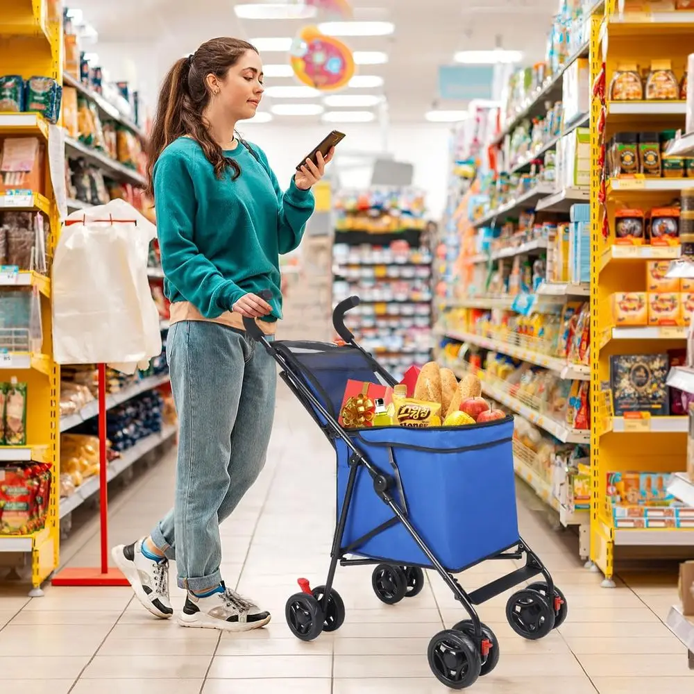 Compact Outdoor Dog Stroller, 60 lbs Capacity, Shopping Cart, Ideal for Camping, Sports, and Gardening (Blue)