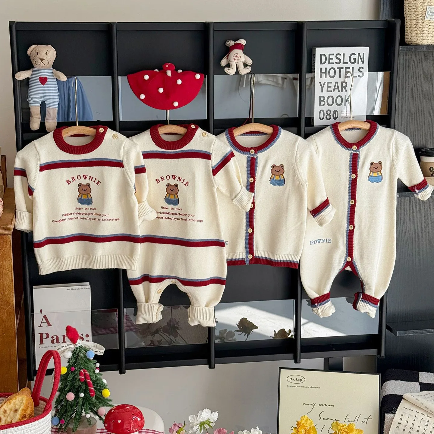 Winter Family Knitwear Outfits Cartoon Bear Stripe Sweater for Mom Dad Children New Year Family Photo Pullover Christmas Gift