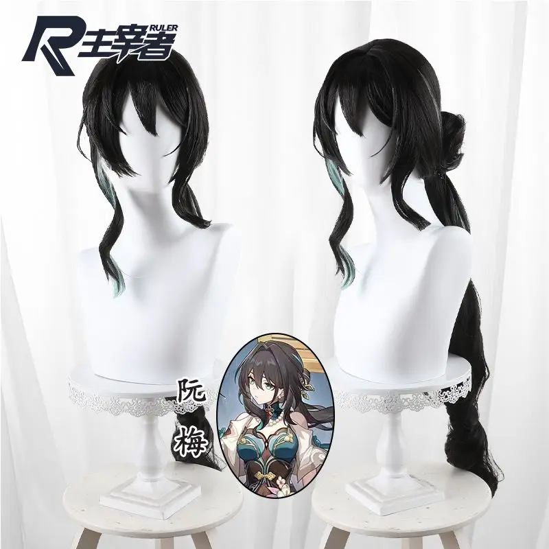 

Anime Game Honkai: Star Rail Cosplay Ruanmei Wig Halloween Play Party Stage High Quality Long Curly Black Ponytail Hair