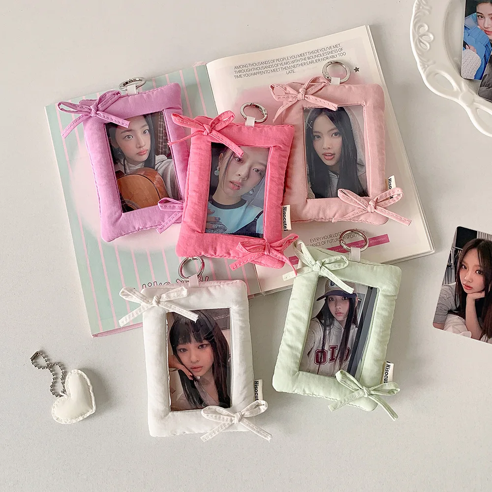 Fashion Simple 2KY Solid Color Bow 3-Inch Card Holder Backpack Pendant Cute Girls Idol Photo Storage Student Id Card Cover Gifts