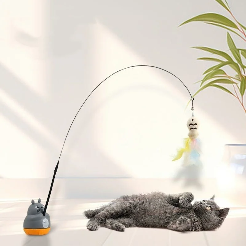 New Steel Wire Long Pole Feather Cat Toy Rotating Fishing Cute Kitten Pet Toy for Self-Pleasure Relief