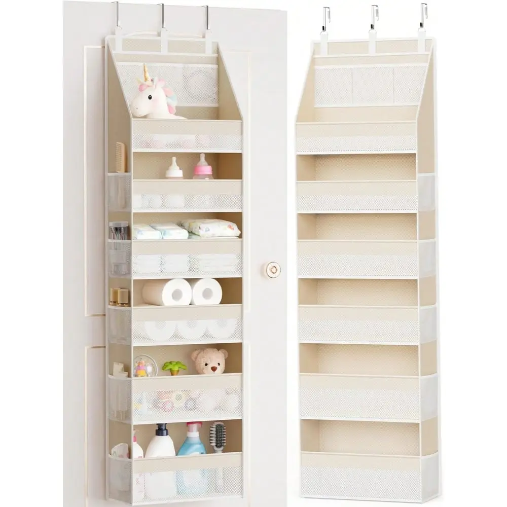 

Over The Door Storage Rack, Heavy Duty 6Tier Hanging Organizer With 13 Mesh Pockets, 55lbs Capacity, Suitable For Nursery, Bath