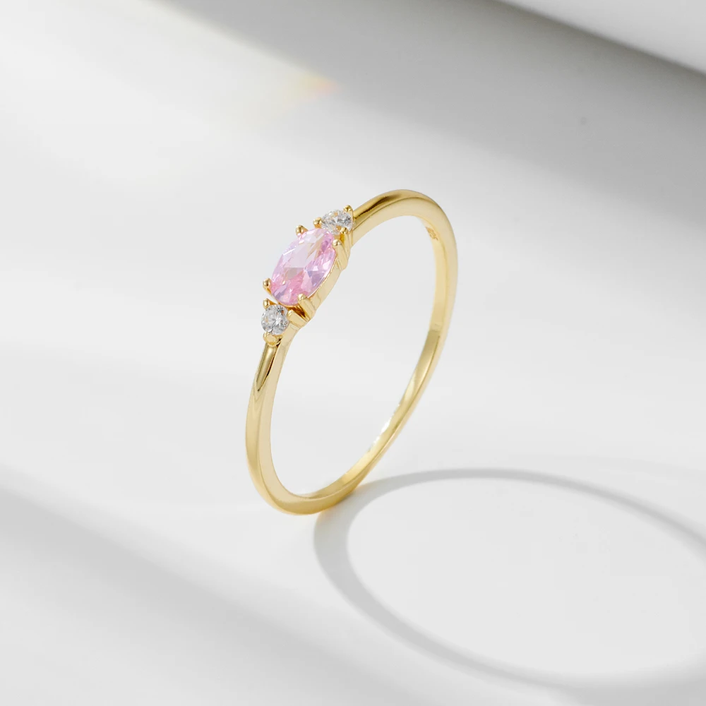 Delicate Oval Pink Crystal Zirconia Ring 925 Sterling Silver Party Wedding 18k Gold Plated Ladies Girl