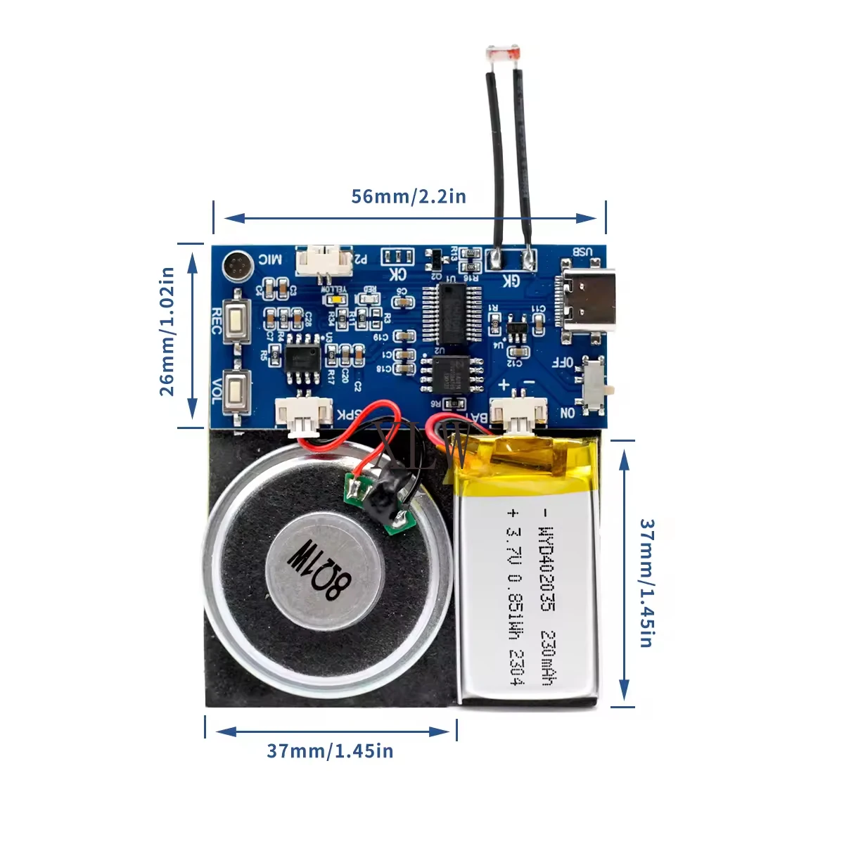 4MB/16MB Sound Module Light Control Voice Recorder Board USB Downloadable & Recordable with Playback for Xmas Greeting Card Gift