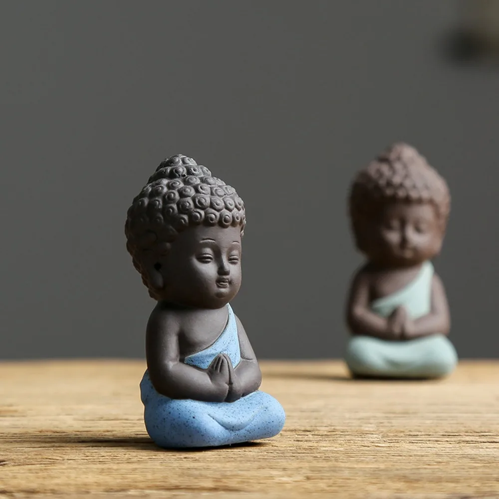 Ceramic Tea Pet Ornaments Buddha Statue Mini Monk Figurines Fine Sand Little Monks Tea Pet Furnishing