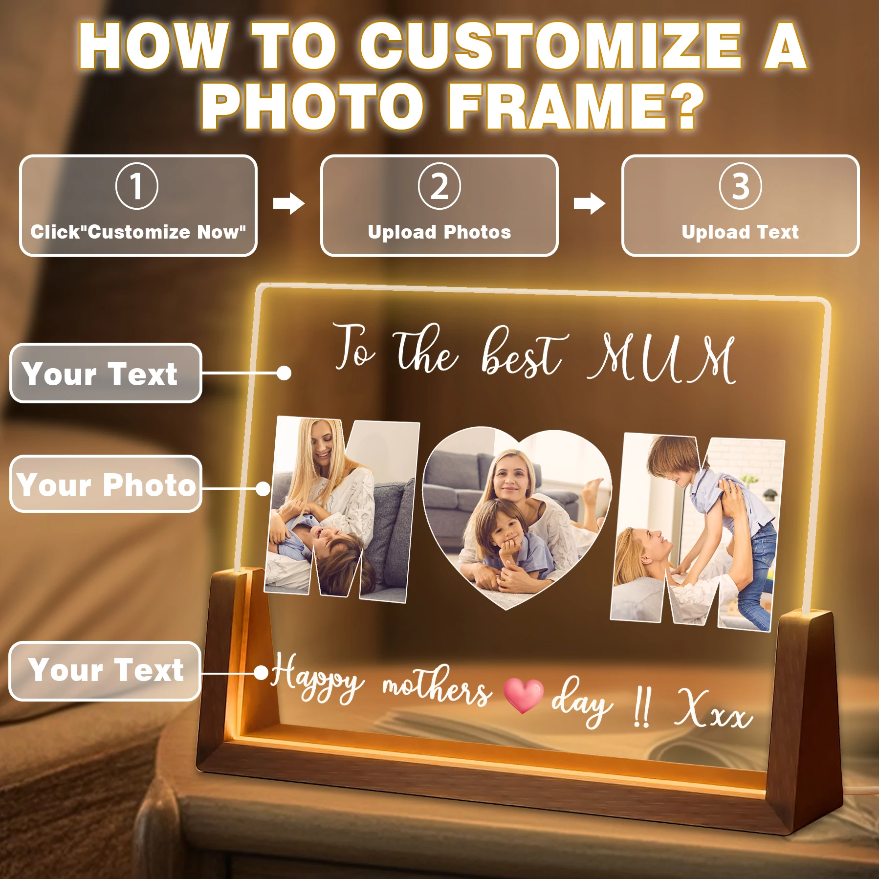 Personalized Photo Frame - Upload Your Photos and Add Your Desired Text to Customize Your Own Special Moments
