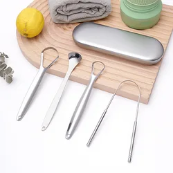 Portable Single Layer Tongue Scraper Reusable Stainless Steel Oral Mouth Brush Case Non-slip Handle Tongue Scraper Tongue Clean