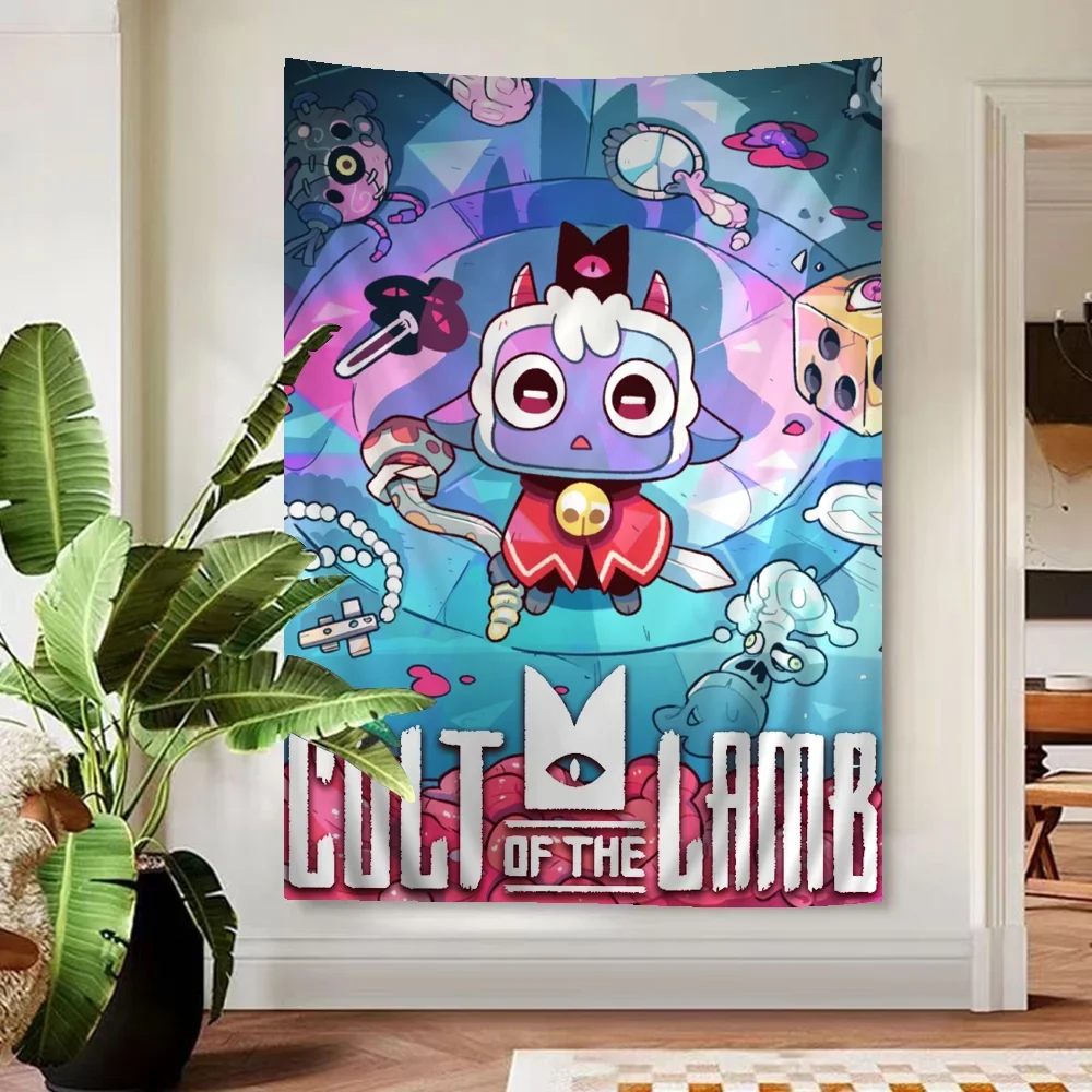 Cult of The Lamb Video Game Anime Tapestry Hanging Tarot Hippie Wall Rugs Dorm Home Decor