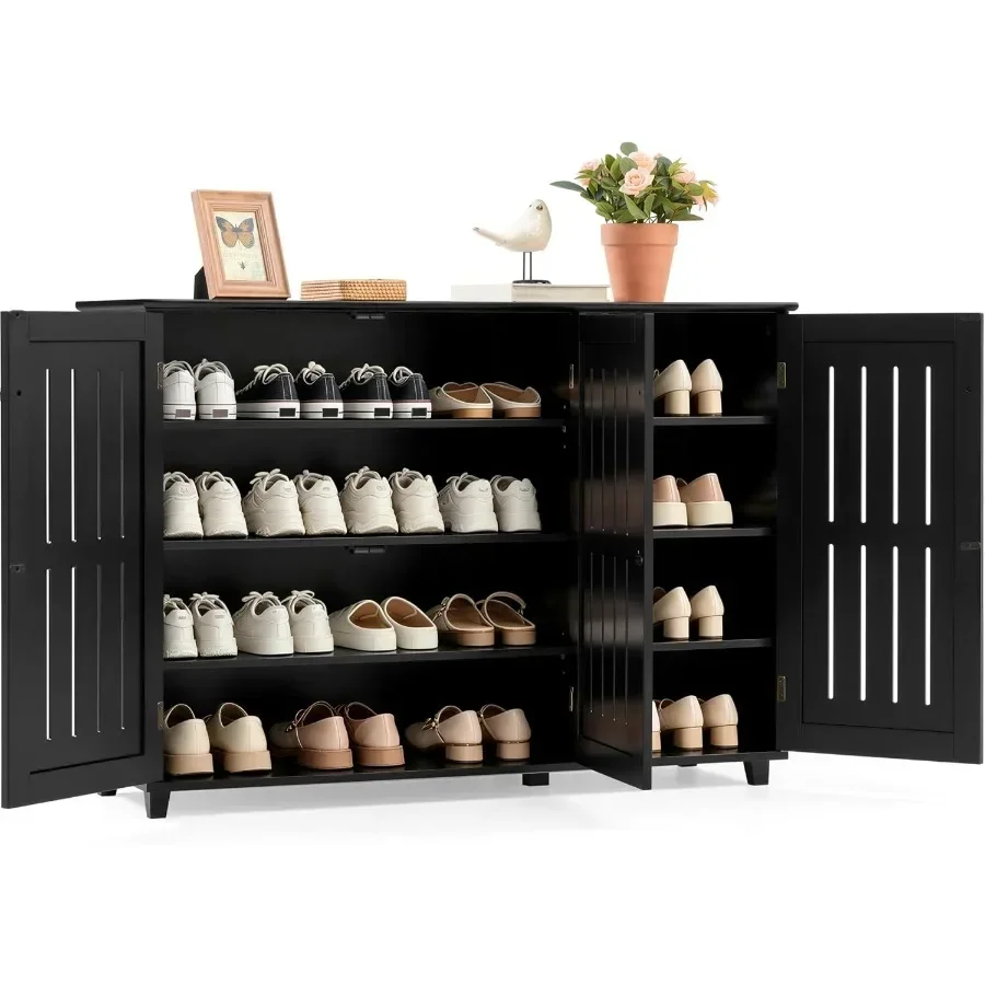 Shoe Cabinet with Doors for Entryway, Closed Storage Rack, Black