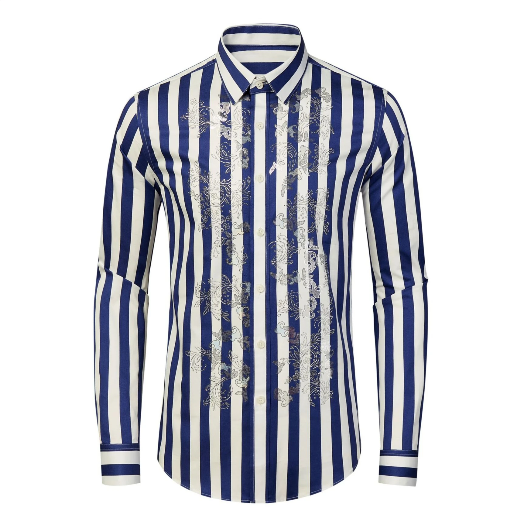 High Quality Rhinestone Shirt Men's Slim Fit Casual Business Social Shirt Banquet Party Host Stage Performance Shirts M-4XL