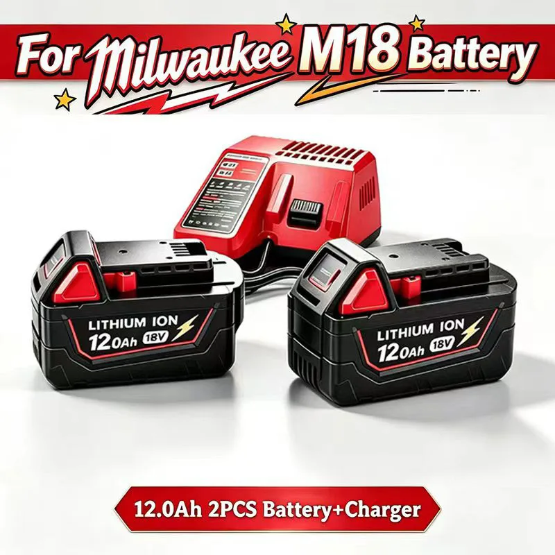 12000mAh For Milwaukee M18 18V Replacement For Milwaukee M18B5 XC Li-ion battery 48-11-1815 2604-20 48-11-1850 charger