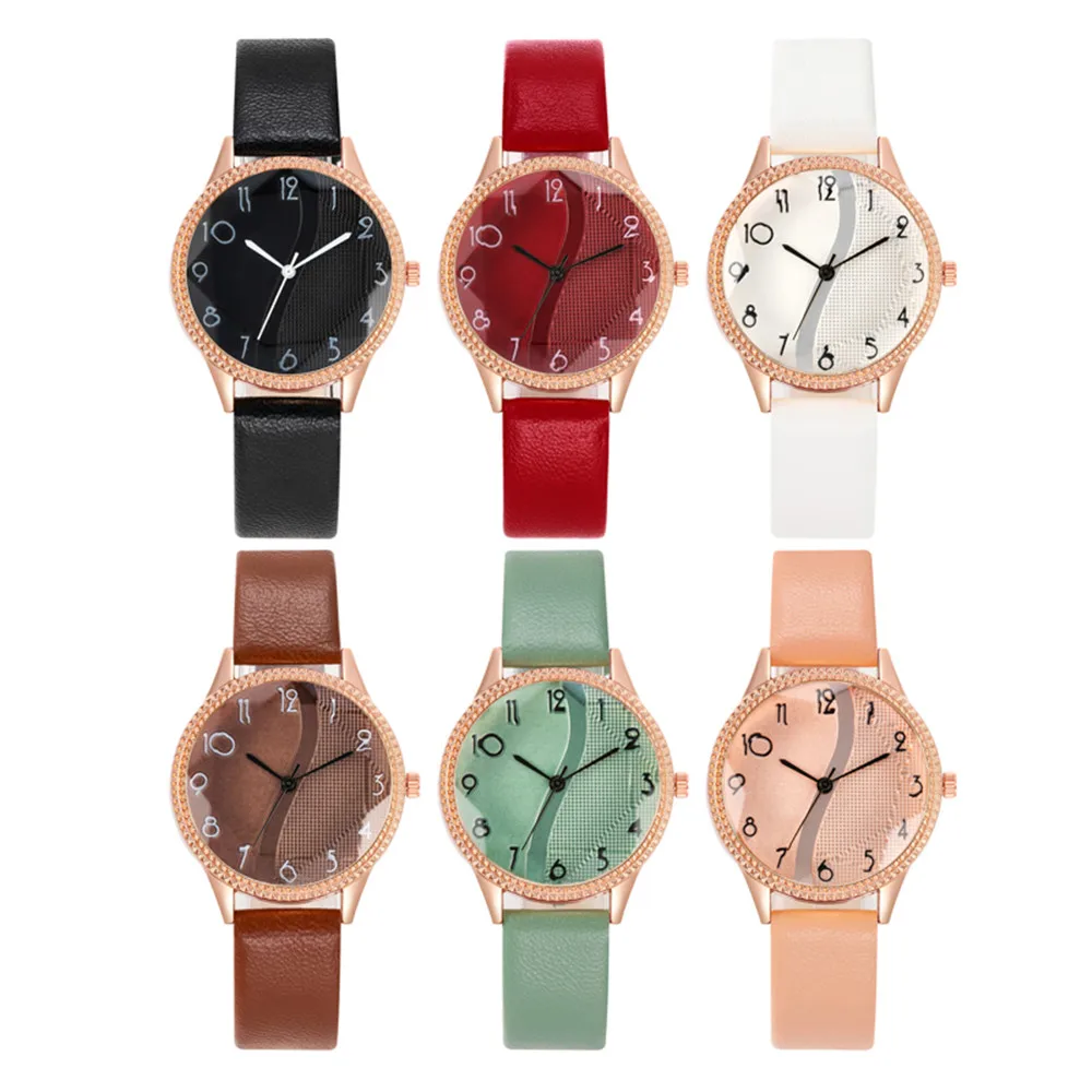 Simple 2023 Brand Women Quartz Watch  Fashion Waves Striped Numbers Design Ladies Watches Casual Leather Lady Clock Gifts