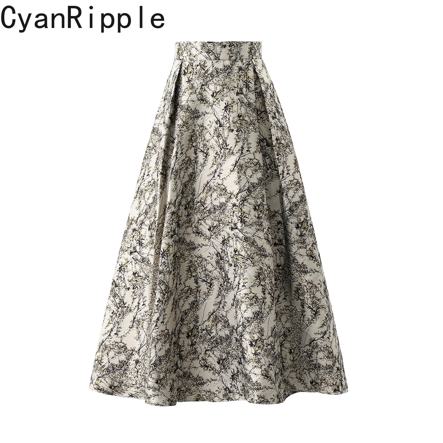 High Quality New Spring Autumn Jacquard A-line Floral Skirt All-match High Waist Mid-length Embroidery Elegant Umbrella Skirts