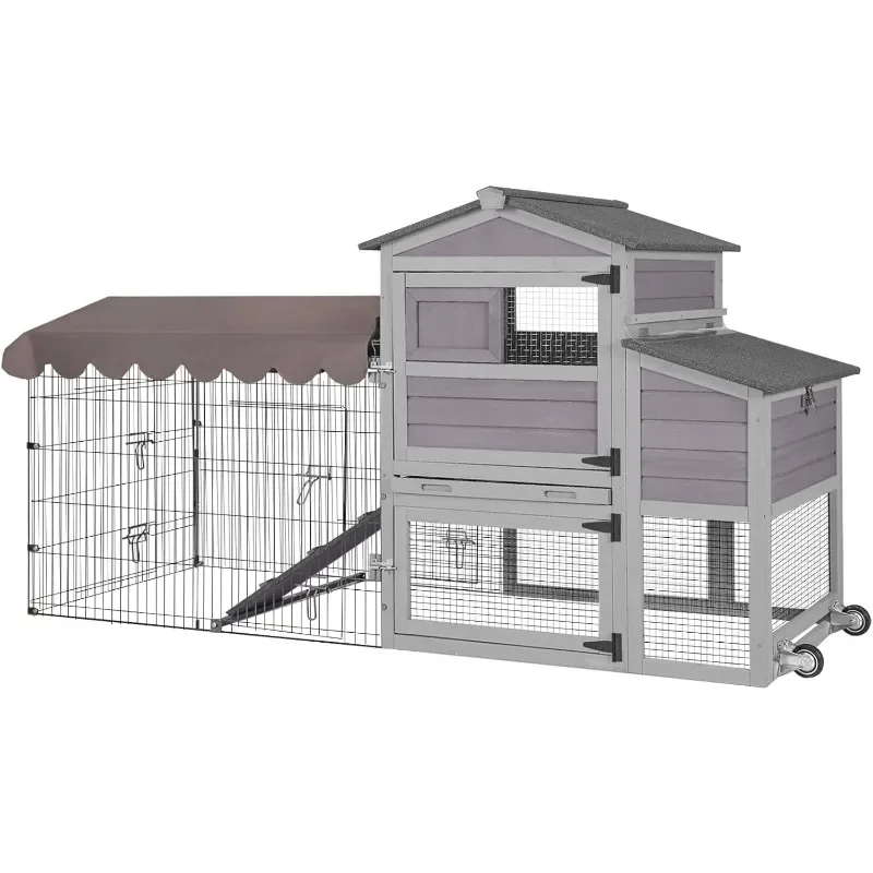 

Mobile Chicken Coop 79" Large All-Steel Frame Hen House Poultry Cage with Metal Run,Waterproof Rain Cover