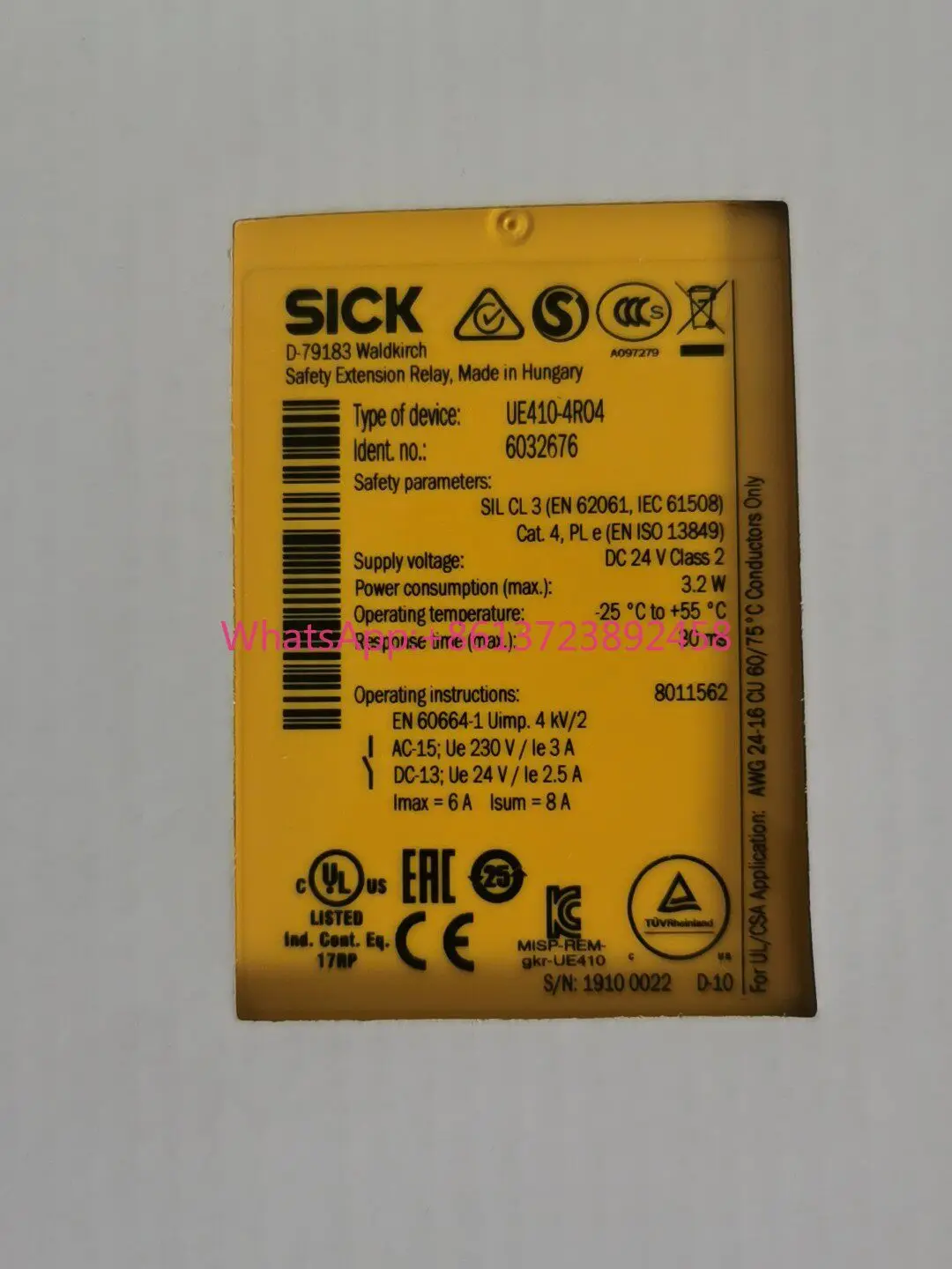 New SICK safety extension relay, model UE410-4R04