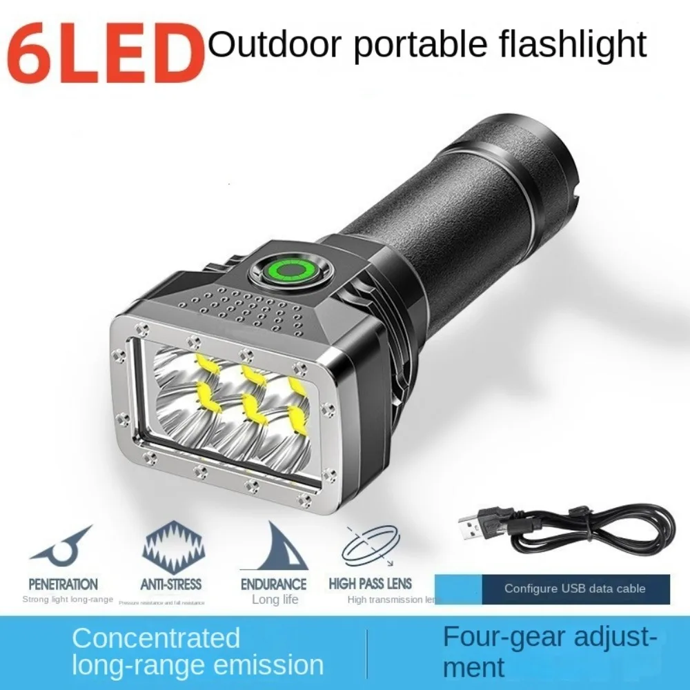 

Portable Powerful LED Flashlight 4 Mode 6 Led Super Bright Torch USB Rechargeable Long-range Emergency Camping Lamp