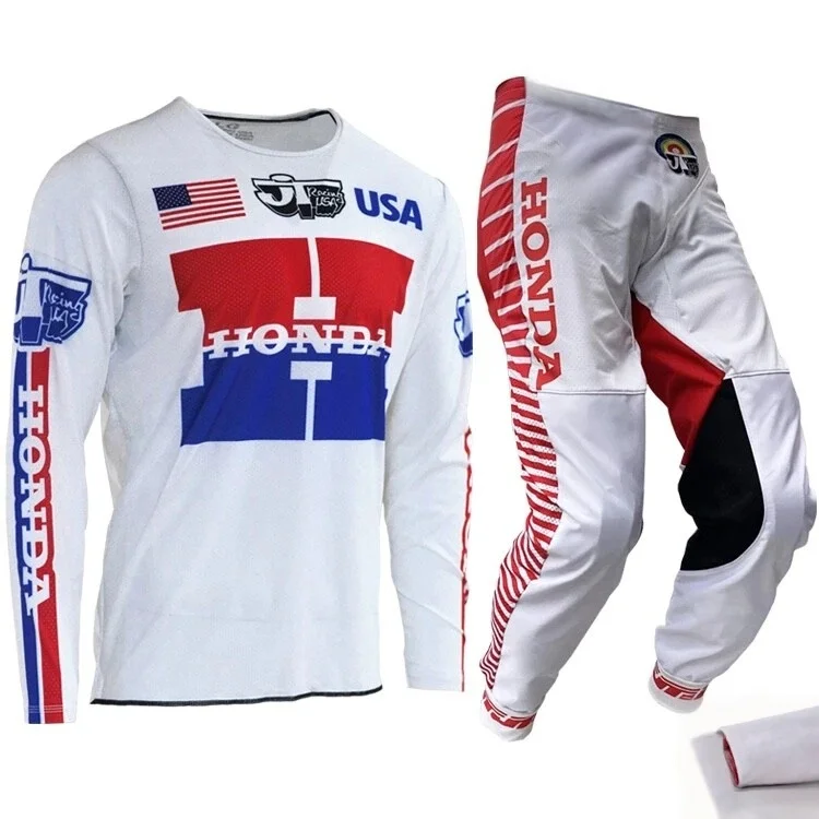 2025 هوندا فريق سباق الدراجات النارية كم طويل تي شيرت وسراويل سريعة الجافة سترة رياضية علوية للرجال والنساء مجموعة ربيع الخريف