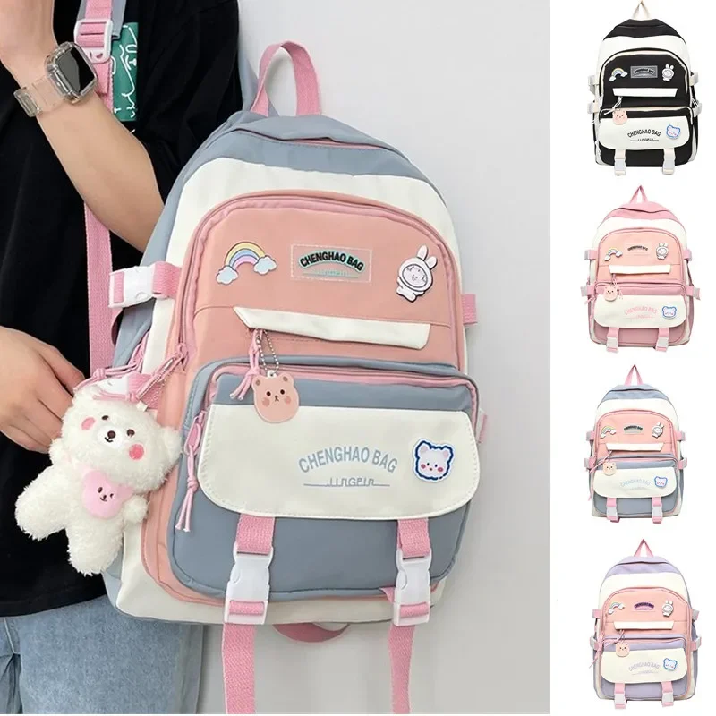 Korean Wind Women Backpack Multi-layer Design School for Girls Large Capacity Waterproof Student Bookbags 2023