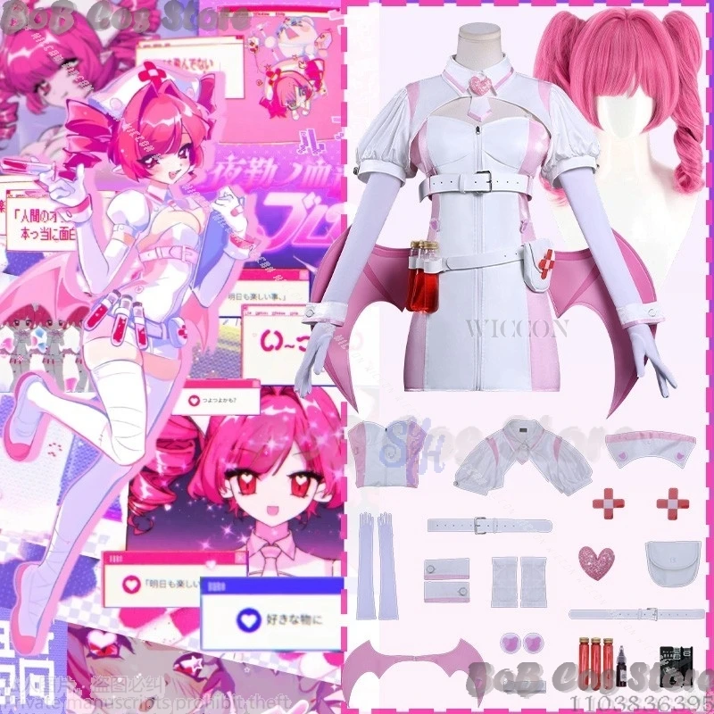 

Игра Dashhh Косплей Buroo Одежда Nocturne Bloodheir Сексуальная кавайная розовая мини-платье медсестры вампира Крылья дьявола Хэллоуин Карнавал