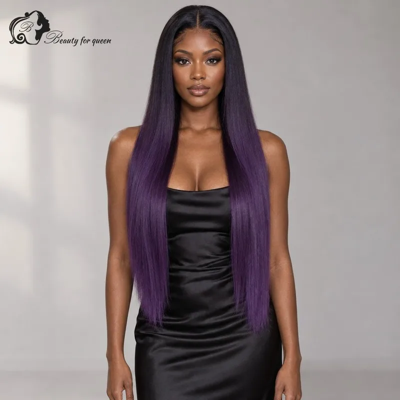 Deep Purple Straight Lace Front Wig Long Vixen Hot Everyday Sleek Glamorous Voluminous Glue And Go Natural Hairline Smooth
