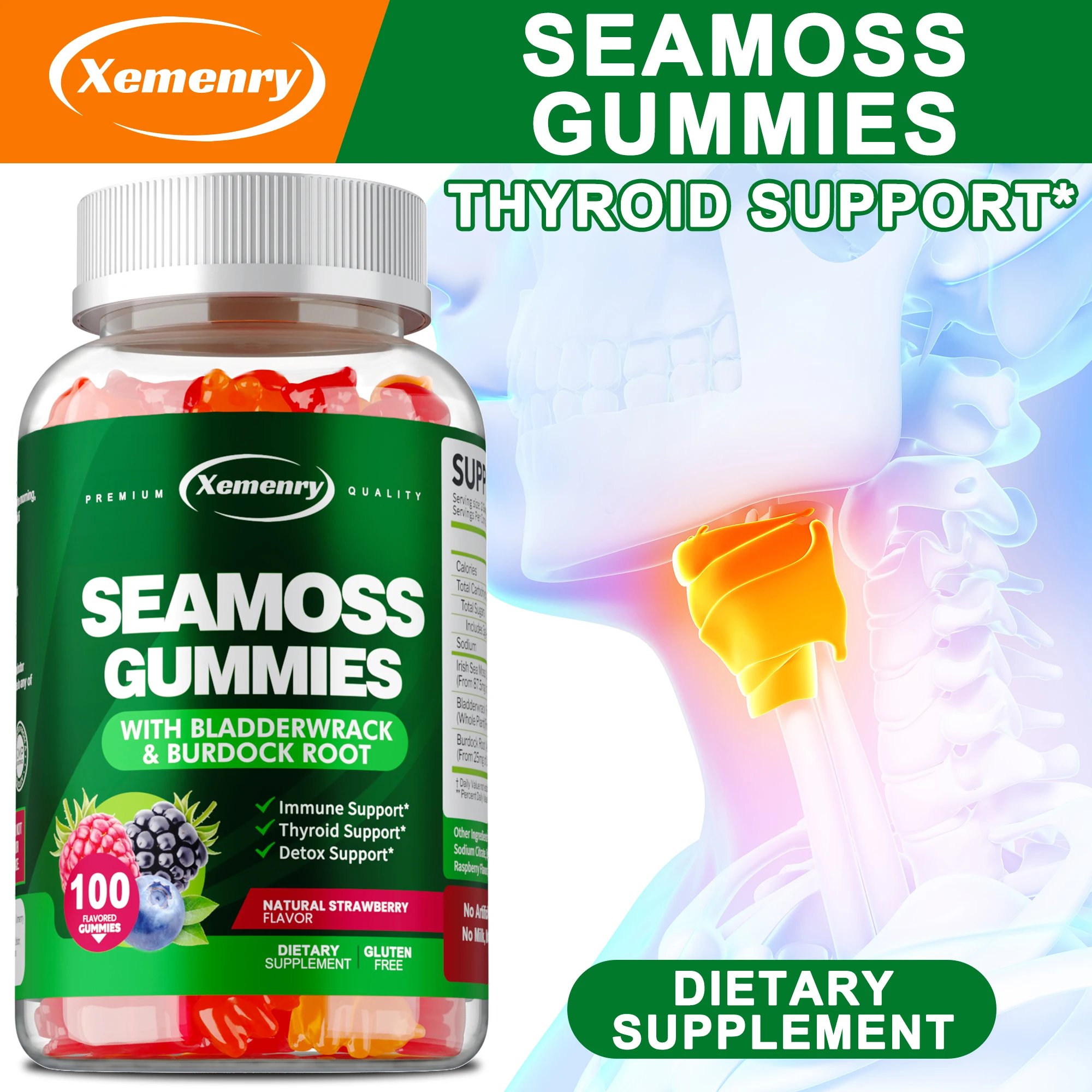 

SEA MOSS - Contains Burdock Root and Bladderwrack Seaweed To Enhance Intestinal Health,Healthier Skin & Hair, - 100 Gummies