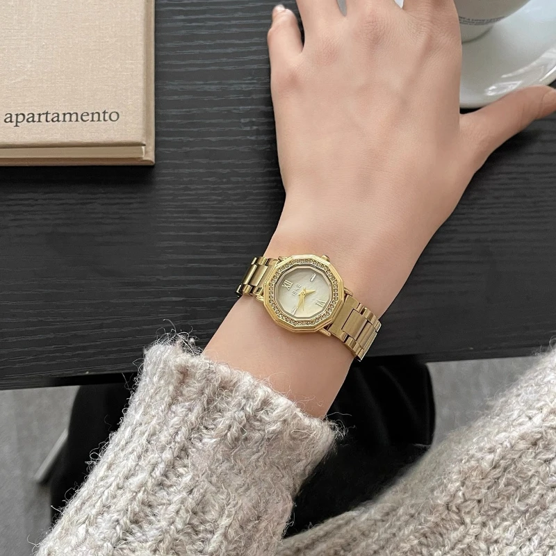 Водонепроницаемые кварцевые часы 2025 года, подарок на день рождения, золотые рябчатые классические модные женские часы, элегантные и простые
