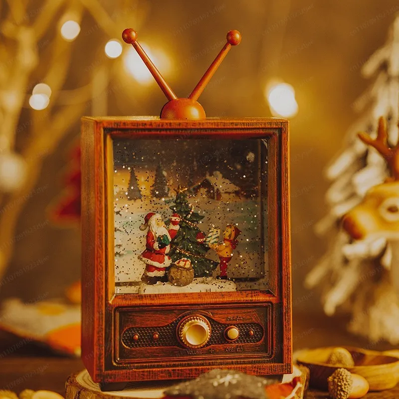 New TV-Shaped Snowfall Lamp Music Box – Santa Claus Scene Ornament, Christmas & Birthday Gift for Kids